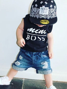 

Mini Boss Sleeveless Hoodie and Denim Shorts 2pcs Set For Todddler and Baby Boy Clothes