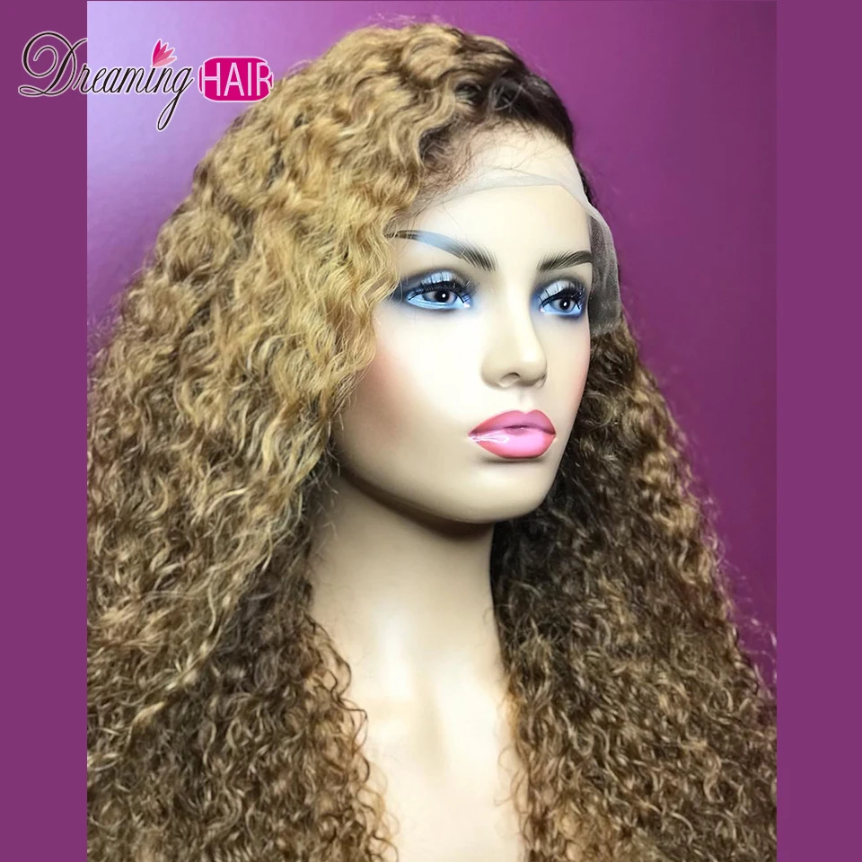 13X6 Brazilian Curly Lace Front Human Hair Wig Wavy Ombre Blonde Mixed Highlights Color Wigs for Black Woman Dreaming Hair