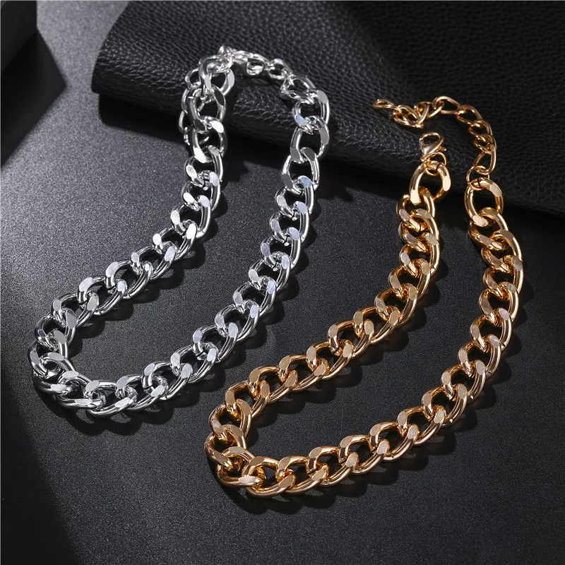 Choker Necklace Collar Circle Party Jewelry Thick Chain Punk Clavicle Round Gold-Color