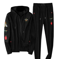 Pull de luxe en coton brodé avec petite abeille pour homme, deux pièces, décontracté, à la mode, nouvelle collection automne et hiver 