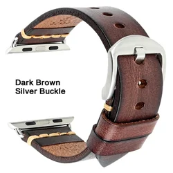 Elegant Leather Strap for Smartwatch - Premium Wristband Accessory (Dark Brown - Silver)