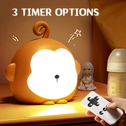 Veilleuse pour enfants, lampe en forme de singe pour bébé Kawaii, jolie lampe tactile intelligente, avec batterie Rechargeable à intensité réglable, veilleuse de sommeil 