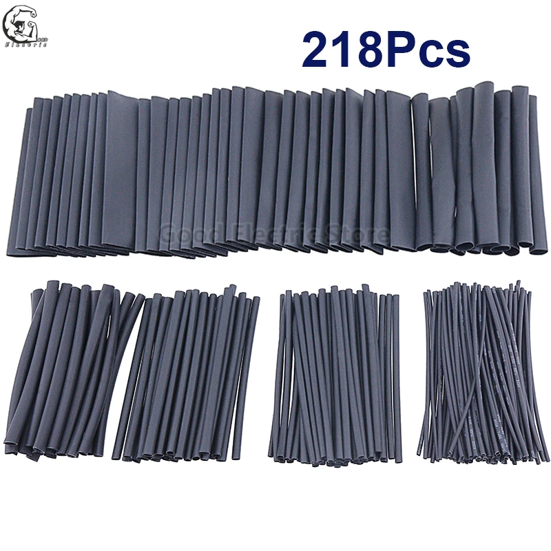 

218PCS/Bag Tubing Cable Sleeving Assorted Heat Shrink Tube Black Ratio 2:1 Polyolefin 8 Sizes Shinkable Wrap Sleeves Kit