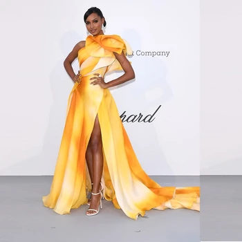 

New Elegant Yellow Short Sleeve Long maxi Meimaid Fashion Dress 2019 Women Ruffles Celebrity Eevning Party Vestidos Wholesale