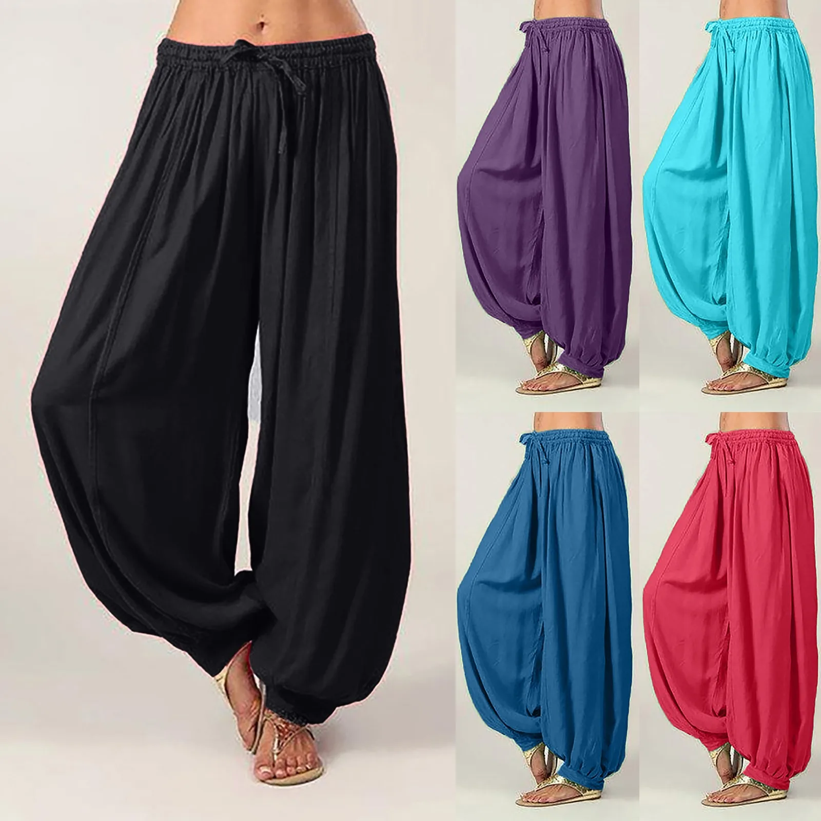 Fashion Bohemian Loose Pant Trousers Women Plus Size Solid Color Casual Loose Harem Pants Pants Штаны для йоги Freeship 1