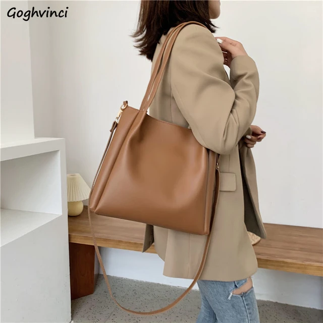 Big Capacity Women Tote Bags Casual Solid Color Handbags Korean INS Fashion Shoulder  Bag Female Ladies Girls PU Leather Bags - AliExpress