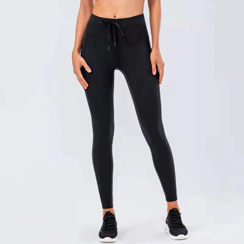 lulu21FW new double-sided sanding nude women's yoga pants drawstring hips and tight-fitting high-quality fitness trousers leggings