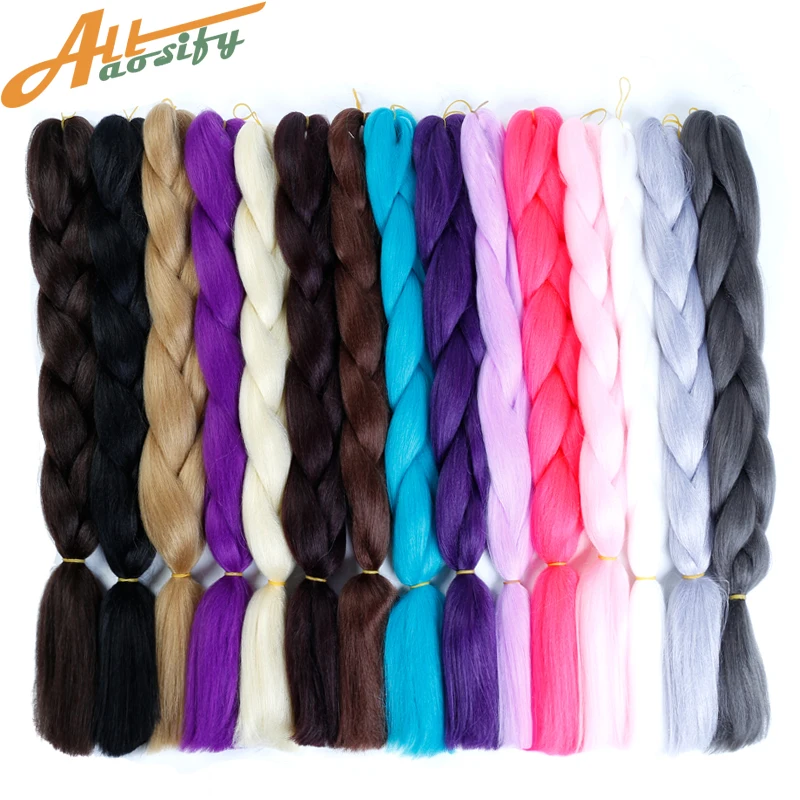Allaosify, 24 дюйма, 100 г/шт., синтетические волосы с Омбре, плетение крючком, коробка, косички, прическа, наращивание волос, серебристо-серые, черные, вязанные волосы