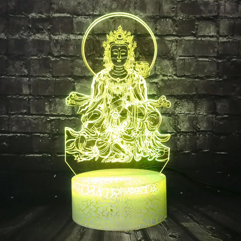 Светодиодный ночник религиозные верования 3D популярная Avalokitesvara лампа Будды домашний декор трещина Иллюзия для настроения Лава праздник друг подарок