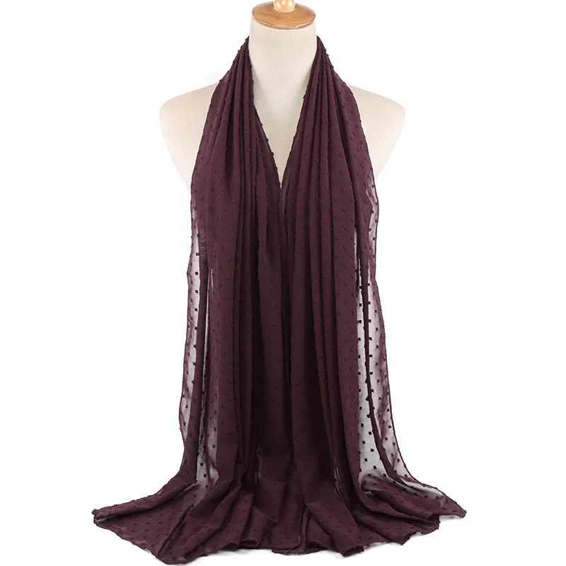 Женский однотонный дышащий исламский платок, арабские шарфы, флокированные шифоновые хиджабы-шарфы для мусульманских женщин - Цвет: 14