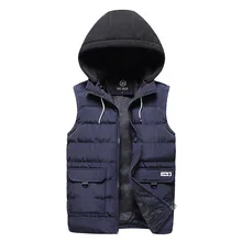 AliExpress, мужской жилет, осенний и зимний съемный жилет с капюшоном, мужской Модный повседневный мужской хлопковый жилет