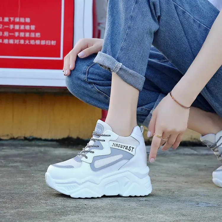 Autumn New Mesh Women's Height Platform Chunky Sneakers Fashion Women Wedge Increasing Thick Sole Shoes Woman Footwear 9cm