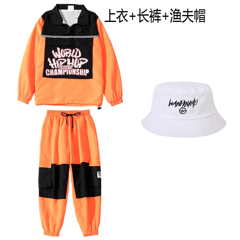 2pcs and hat Одежда в стиле хип-хоп для девочек и мальчиков; уличный танцевальный костюм в стиле джаз; флуоресцентная сценическая одежда; детская одежда для выступлений; DQS3632 - Цвет: 2pcs and hat