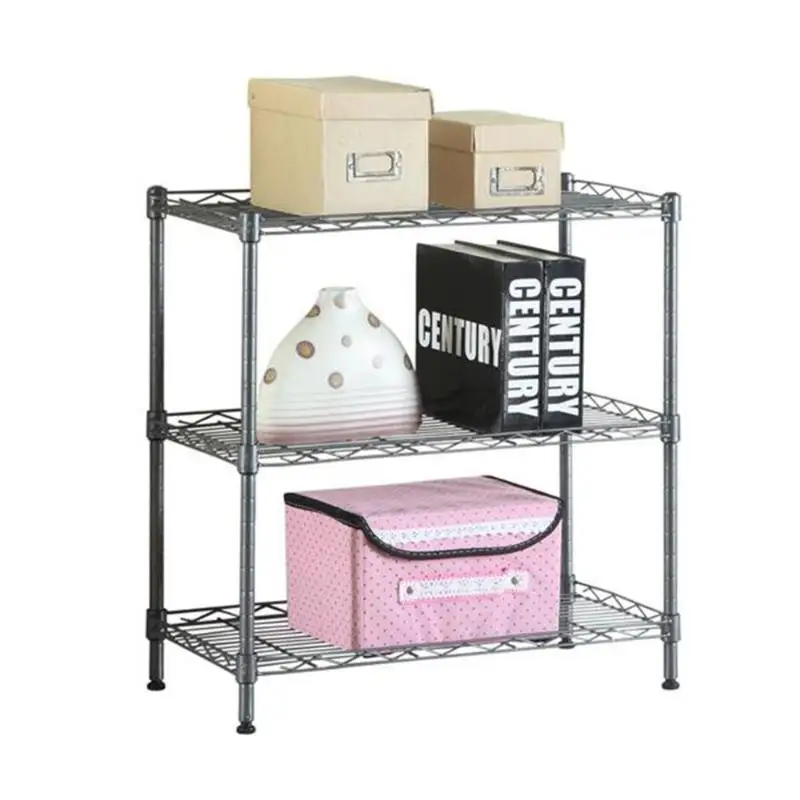 

Three Layers Carbon Steel PP Storage Rack Shelf Stand Home Organizers Black