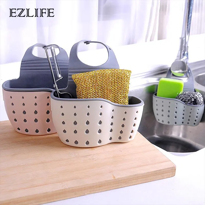Kitchen Organizer Sponge Storage Hanging Basket Drainer Adjustable Kitchen Rack Bathroom Kitchen Snap Sink Sink Hanging Hol S9F5