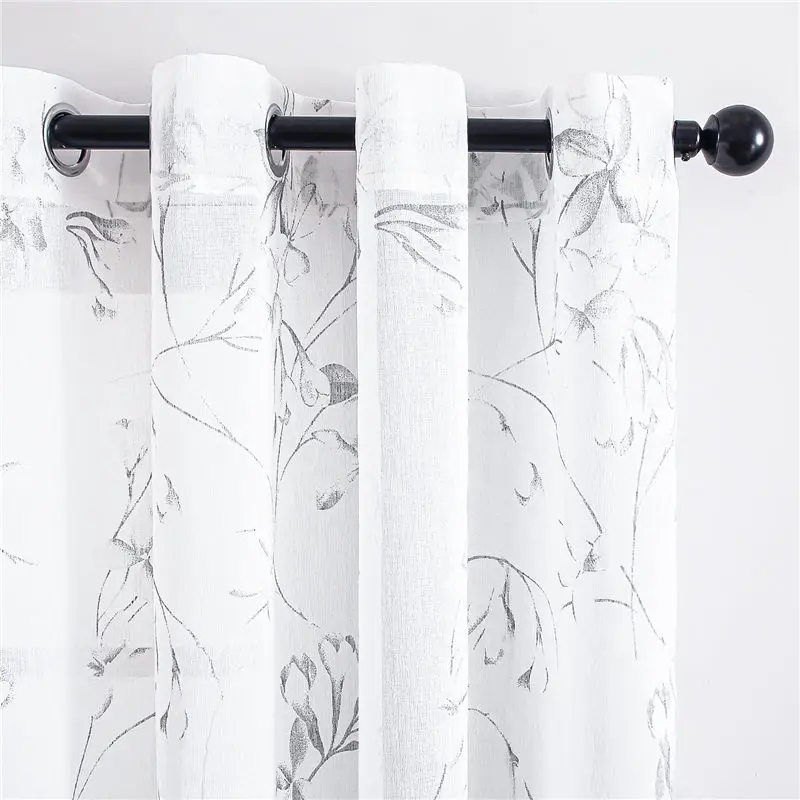 Topfinel Lily Curtains for Living Room Bedroom Tulle Modern Flowers Sheer Curtain Window Treatment White Voile Drapes Home Decor - Цвет: White