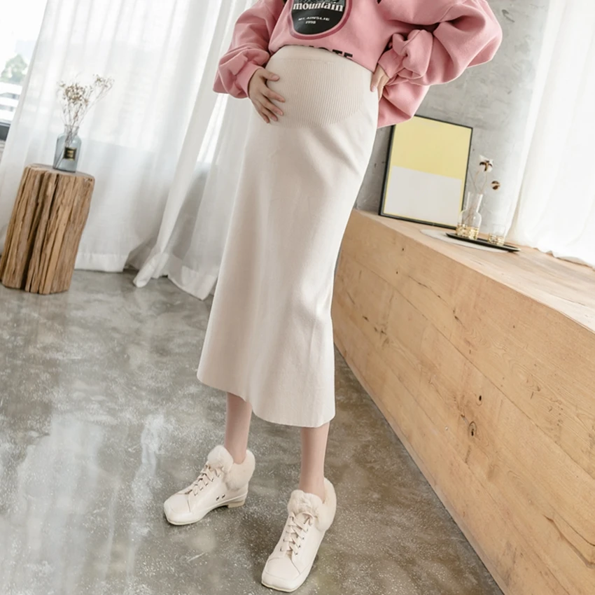 Maternity dress half-length skirt spring and autumn pregnant women mid-length fashion trendy knitting woolen belly lift open for