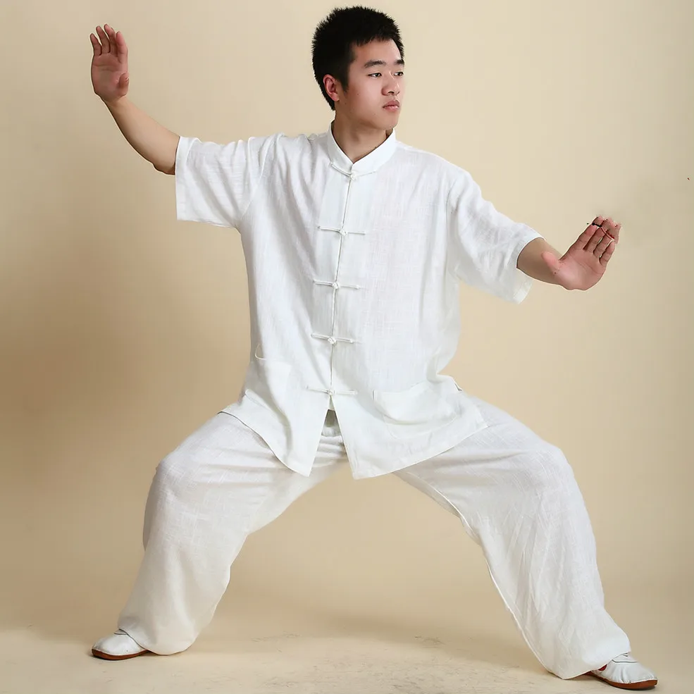 Tai Chi униформа одежда для женщин и мужчин Wushu Одежда Кунг-фу Униформа костюм из хлопка и льна униформа для прогулок на открытом воздухе Morning Sprots - Цвет: solid white