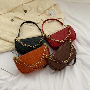 

Women Vintage Baguette Bag Leather Women Crossbody Bags Women Handbag Crocodile Pattern Shoulder Bag Female Clutch Bag