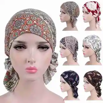 

Female Printed Indian Hat Muslim Lotus Leaf Cancer Chemotherapy Beanie Headscarf Set Hat Leopard Pattern Hat Female Accessories