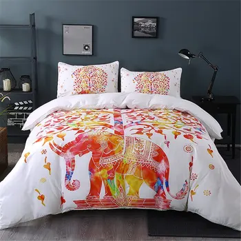 

BEST.WENSD Drop Shipping European and American Style Duvet Cover Sets Indian Elephant California King Bedding Sets Digital Print