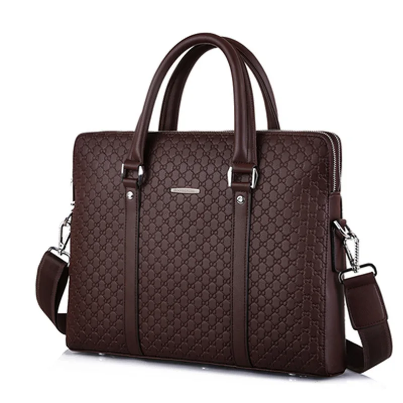 Двухслойный мужской бизнес-портфель из микрофибры и искусственной кожи, Повседневная сумка через плечо, сумка-мессенджер, сумка для ноутбука, дорожная сумка - Цвет: Brown
