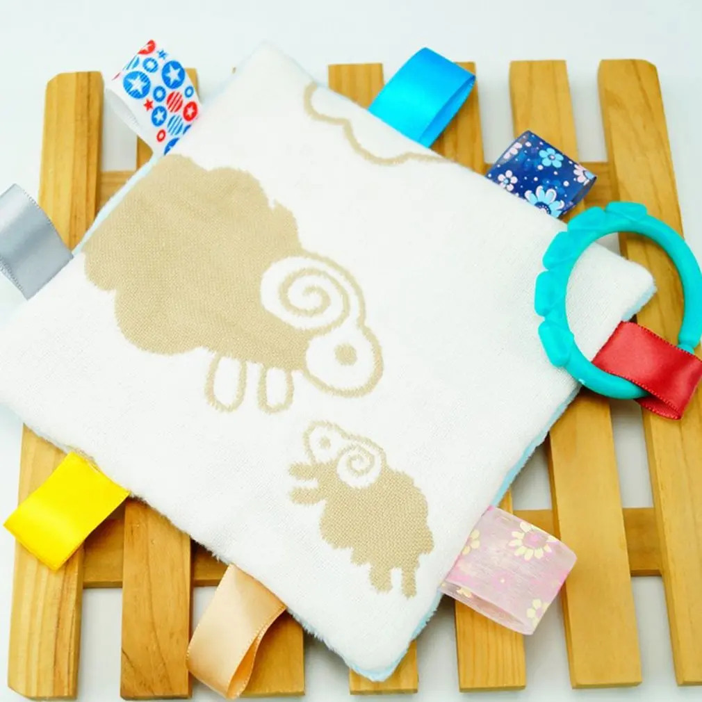 

15x15cm Baby Soothing Towel Newborn Infant Security Tag Blanket Colorful Cartoon Soft Baby Care Hand Towel with Teething Ring
