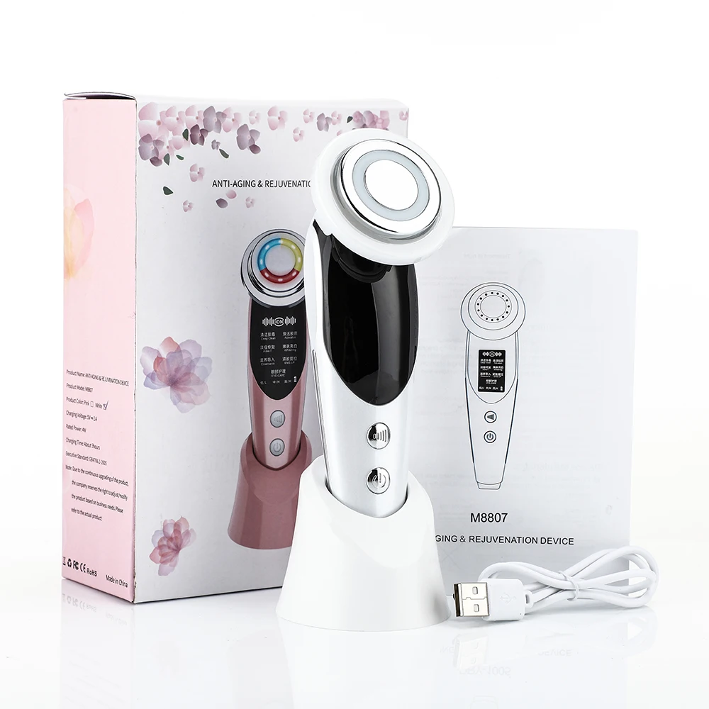 7 in 1 Facial Massager Mesotherapy Radiofrequency For Face Apparatus Radio Frequency EMS Skin Tightening Lifting Device LED Care