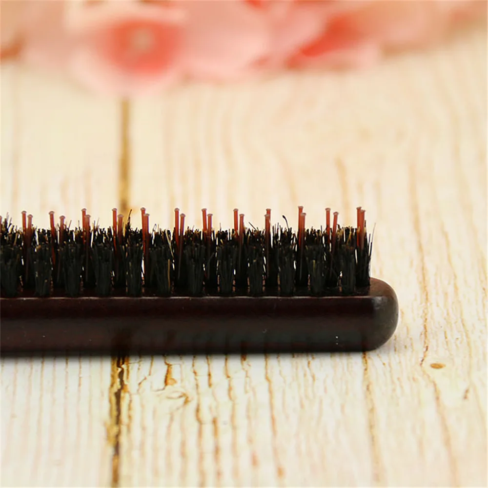Высококачественная деревянная ручка натуральная щетка для волос из шерсти кабана пушистая расческа Парикмахерская Инструменты для укладки волос - Цвет: Toothed
