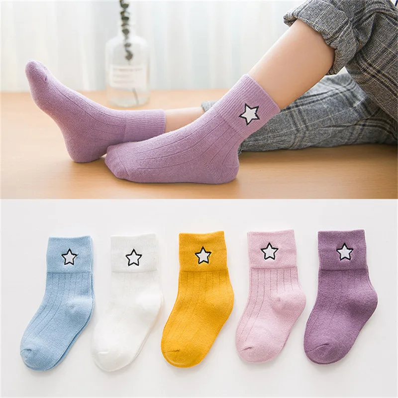 

10Pcs/lot Children's Socks Socks Spring Fall Winter socks for A Boy Star Solid Socks for Children Girls Kids Sport Socks