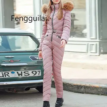 

Winter Thick Long Jumpsuit Women Overalls Oversize Padded Clothes Fashion Pure Pink Parka Black Streetwear Casual Jumpsuits 2020