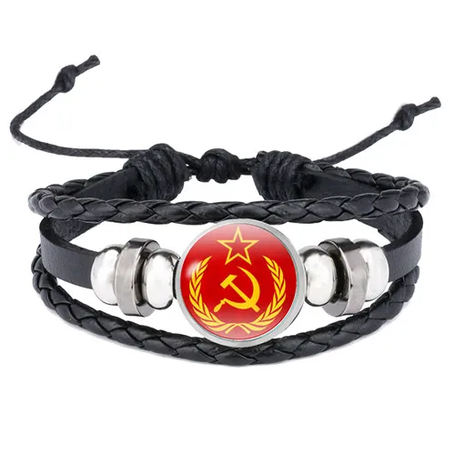 21 Советские значки, браслеты, серповидный молот, CCCP, русская эмблема, коммунизмы, браслеты, мужской женский браслет, кожаные ювелирные изделия, Pulsera - Окраска металла: 21