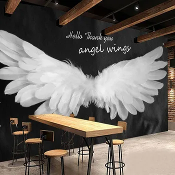 

Custom Waterproof Wallpaper Modern 3D Romantic Hand-painted Angel Wings Murals Restaurant Cafe Background Stickers