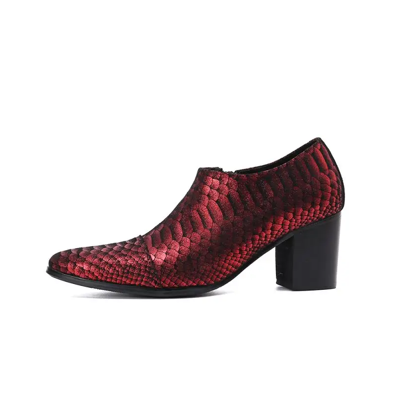 British Trend High Geel Wedding Shoes Men Printing Leather Leisure Party Shoes Mens Height Increase Pointed Toe Work Shoes 37-46