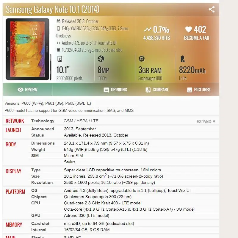 Original LCD Screen For Samsung Galaxy Note 10.1