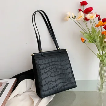 

Women Shoulder Bag Large Capacity Fashion Female Handbag Stone Pattern New Lady Work Bag Brown