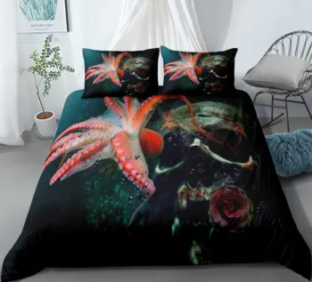 

Octopus Skull Floral Bedding Set Bedroom Decor Hypoallergenic Quilt Cover 1PC Duvet Cover with Pillowcase Free Mask