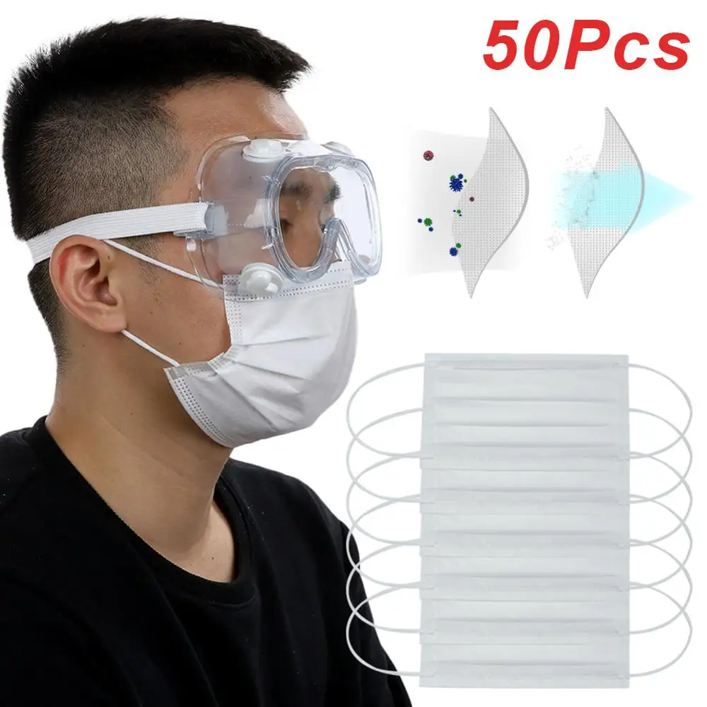 

50Pcs Face Masks Ear Loops Disposable Non-Woven Daily Care Masks Dust Safety Mask 30FP29