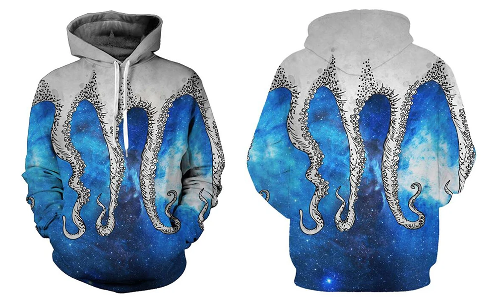Новые 3D Осьминог печатных мужские толстовки с капюшоном Модный пуловер осень зима толстовка спортивные костюмы хип хоп повседневная одежда с капюшоном 4XL