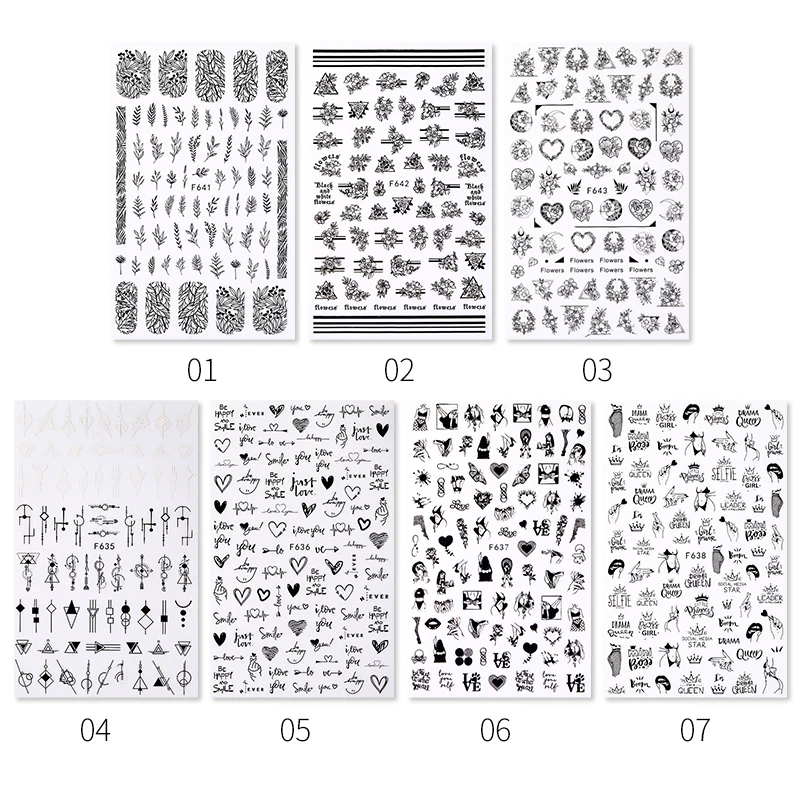 하트 러브 디자인 3D 네일 스티커, 영문 스티커, 얼굴 패턴, 트랜스퍼 슬라이더, 발렌타인 데이 네일 아트 장식, 1 개