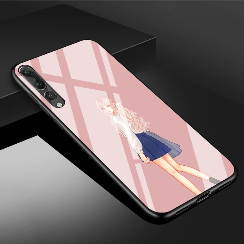 Anime Gir Kính Cường Lực Điện Thoại Ốp Lưng Cho Huawei P20 P30 P40 P40 Lite Pro Psmart Giao Phối 20 30 Bao Vỏ huawei silicone case Cases For Huawei