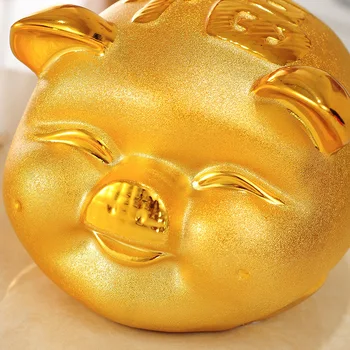 

HOT Golden Ceramic Pig Bank Money Box Chinese Lunar Year of Pig Gift Home Decor NDS