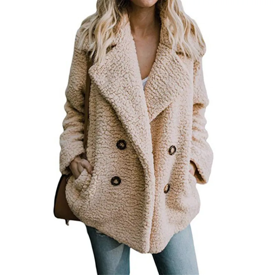 

Winter Plush Jacket Women Warm Clothing Double-breasted Overcoat Thick Cotton Plush Jacket Soft Lamb Warm Jackets Plus Size 5XL