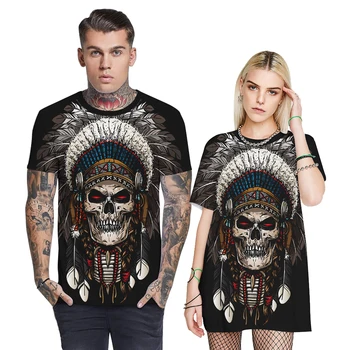 

3d Indians Skull Print Fashion Brand T Shirts O Neck Short Sleeves Cotton Skull Men T-shirt Casual Man Tees Mens Tops