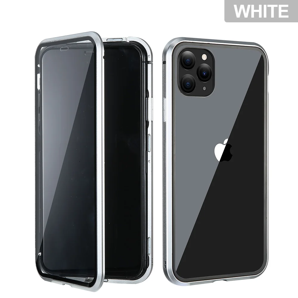Серебристый Рамочный чехол Магнитный король Стекло чехол для iPhone 11PRO MAX чехол для iPhone 7 Чехол 8 X XS XR XS макс 7Plus iPhone 8Plus 11 11PRO задняя крышка - Цвет: Серебристый