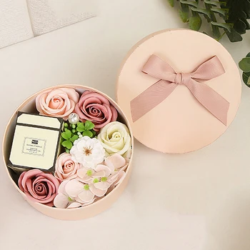 

Artificial Soap Flower Rose Soap Flower Gift Box with Smokeless Scented Candles Set Petal Bath Body for Valentine's Day Gift