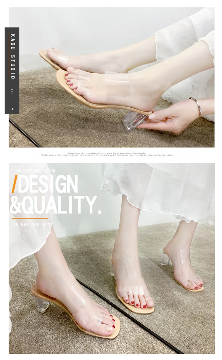 Transparent High Heels Women Square Toe Sandals Summer Shoes Woman Clear High Pumps Wedding Jelly Buty Damskie Heels Slippers
