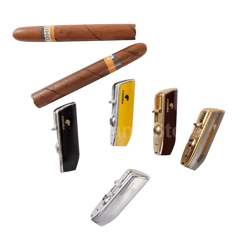 Cohiba cigarette lighter 3 blue flame flashlight cigarette lighter metal windproof portable cigar cutter no box Cohiba cigarette lighter 3 blue flame flashlight cigarette lighter metal windproof portable cigar cutter no box