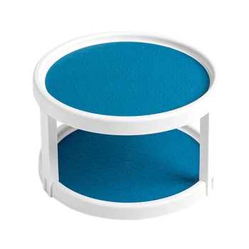 

360 Rotation Double Layer Cabinet Organizer Spice Storage Rack Pantry Turntable 25cm - Blue