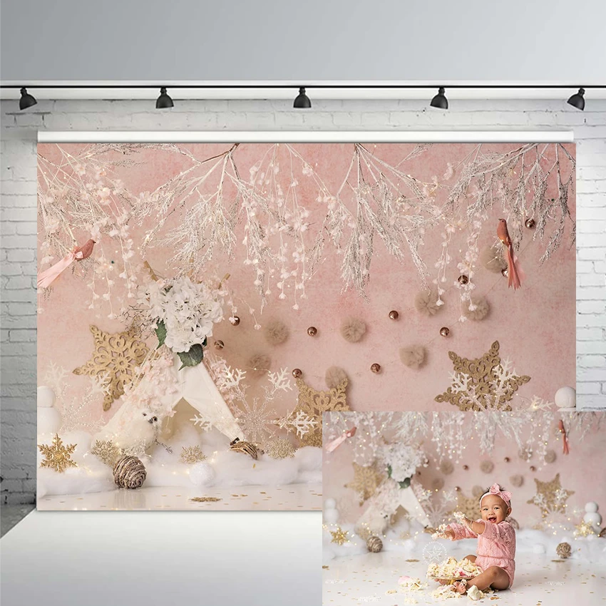 

Christmas Background Backdrops Baby Shower Nrweborn Birthday Party Star Light Flower Pink Wall Boho Winter Snowflakes Backdrop